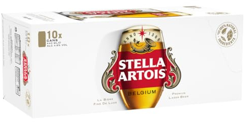 STELLA ARTOIS Premium Lager Beer Can, 440 ml (Pack of 10)
