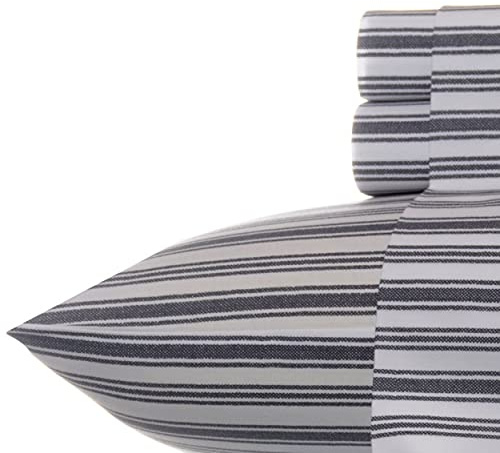 Nautica - Twin Size Sheet Set, Crisp & Tailored Cooling Sheets with a Smooth Cotton Percale Lightweight Feel - Bed Sheets with Matching Pillowcase & Fitted Sheet (Coleridge Stripe Charcoal)