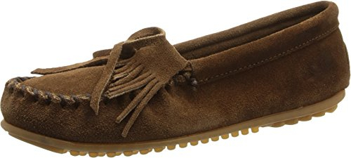 Minnetonka Women's Kilty Suede Hardsole Moccasin, Dusty Brown, 8.5 M US