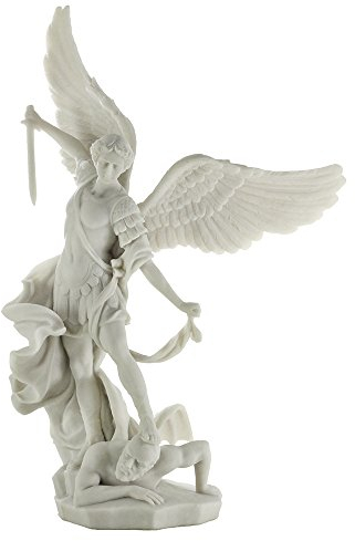 Top Collection Erzengel St. Michael besiegen der Teufel Statue, Weiß, Resin mit Marmor-Finish, 36,8 cm hoch, Handgemacht, Intricate Detailing, für Zuhause, Büro, Bibliothek oder Kirche