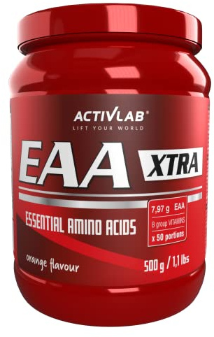 Activlab EAA XTRA Instant 500 g - Vegane EAA Pulver - Alle 8 essentiellen Aminosäuren mit B-Vitaminen - 50 Portionen - für Muskelaufbau Regeneration Energie - Orange