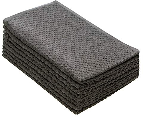 COTTON CRAFT - 8 Pack Charcoal EuroCafe Waffle Weave Terry Kitchen Towels 41x71, 100% Ringspun 2 Ply Cotton Highly Absorbent Low Lint, Professional Grade 400 Grams, Multi Purpose Bar Mops Hand Towel