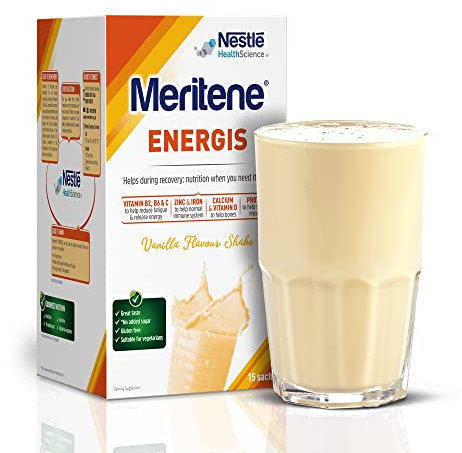 Meritene Energis Vanilla Protein Shake | 30g Powder Sachets, Pack of 15 | Nutritional Support Mix with Proteins and Minerals | With Vitamin D, B & K