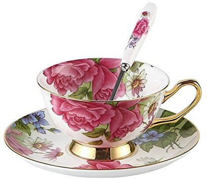 YBK Tech Euro style Coupe & Soucoupe Ensemble Art OS Chine Céramique Thé Café Coupe pour Accueil Cuisine Mariage (Rose rose)