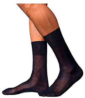 FALKE Men's No. 9 Dress Socks, Lightweight, Breathable, Skin-Friendly, Pure Fil d´Écosse Cotton, Designer Stockings, Blue (Dark Navy 6370), 12.5-13.5, 1 Pair