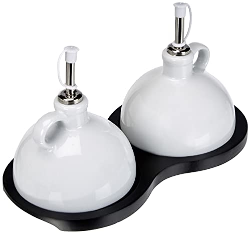 CHIO Set Huilier et Vinaigrier, Porcelaine/Bois, Blanc/Noir, 2 Pièces