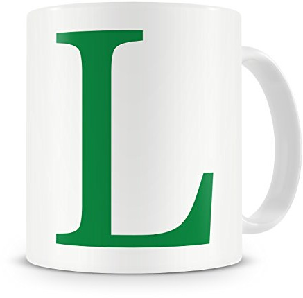givagift Letter “L” Mug – Letter L Mug, G Letter Mug, L Mug – Mug Gift/Present – Choice Of Colours – Modern/Cool/Trendy Style Mug (Green)
