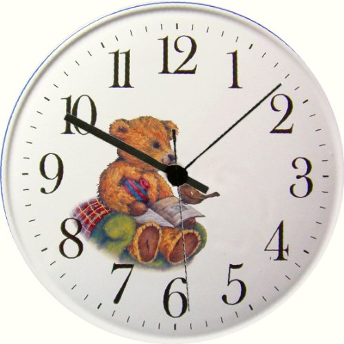 Artline Quarz Kinderuhr rund Teddy mit Vogel und Schaufel Blaurand,