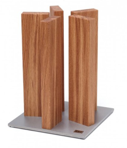 KAI blocco portacoltelli magnetico Stonehenge in rovere con base in acciaio inossidabile - Legno premium - Spazio per 10 coltelli - Dimensioni 21 x 21 x 28-30 cm