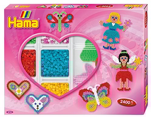 Hama Perlen 3718 Kreativbox Herzen mit ca. 2.400 bunten Midi Bügelperlen mit Durchmesser 5 mm, Stiftplatten, inkl. Bügelpapier, kreativer Bastelspaß für Groß und Klein