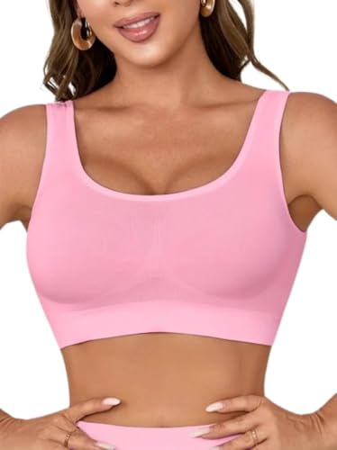 Boolavard New Seamless Sports Style Bra Crop Top Vest Comfort Stretch Bras Shapewear (XXXL, Baby Pink)