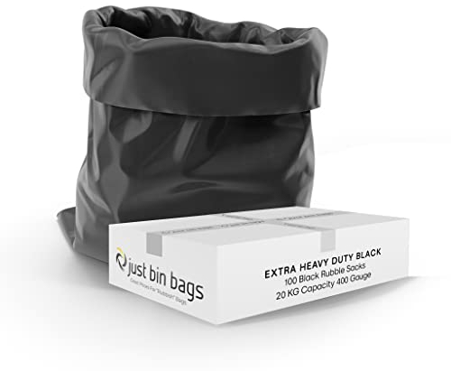 100 Extra Heavy Duty Black Rubble Sacks | 20kg Capacity | 400 gauge- 100 Micron | Strong Waste Bag