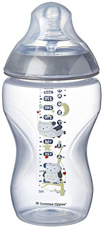 Tommee Tippee Babyflasche Closer to Nature, Ventil Anti-Kolik, Superweicher Sauger, 3+ Monate, 260ml, Grau/Eule mit Dekorationen