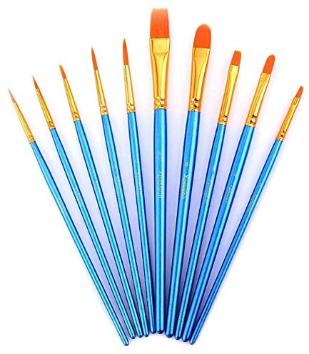 Zhu Ting Paint Brushes, 10pcs Paint Brush Set for Watercolor/Oil/Acrylic/Crafts/Rock & Face Painting(Blue)