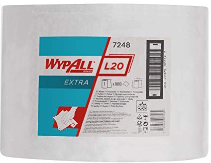 WypAll L20 Extra Wischtücher 7248 auf der Großrolle – 1 Rolle mit 1.000 Wischtüchern, 2-lagig, weiß
