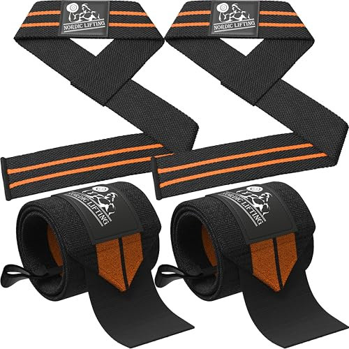 Powerlifting Wrist Wraps + Lifting Straps Set (2 Paar) für Kraftsport, Crosstraining, Workout. Schützt vor Verletzungen beim Gewichtheben für Männer & Frauen