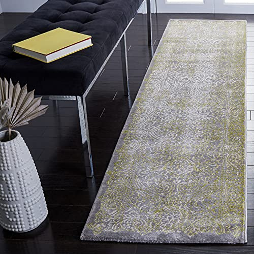 SAFAVIEH Passion Collection Runner Rug - 2'2 x 8', Grey & Green, Vintage Distressed Design, Non-Shedding & Easy Care, Ideal for High Traffic Areas in Living Room, Bedroom (PAS404D)