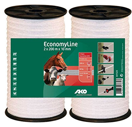 AKO Fencing Weideband Doppelpack 10mm, 2 x 200m, weiß, 4X 0,16 NIRO