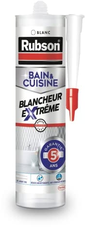 Rubson | Mastic Bain & Cuisine Blancheur Extrême (cartouche de 280 ml) – Mastic étanche et anti-moisissures à base de silicone – Mastic sanitaire blancheur longue durée, Blanc, Mastic B&C Pure Pur Hygiène Blanc Cart 280ml