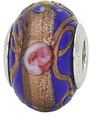 Abalorio de cristal de Murano azul fiorato de plata esterlina