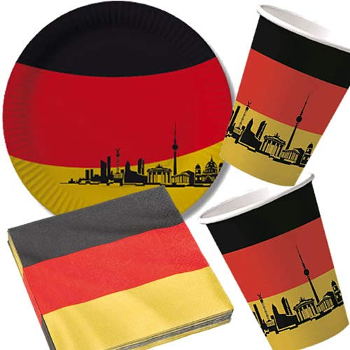 DH-Konzept/CARPETA 40-TLG. Party-Set * Deutschland * mit Pappteller + Servietten + Pappbecher + Deko für Kindergeburtstag | Teller Becher EM WM Länderparty Geburtstag Mottoparty BRD Berlin