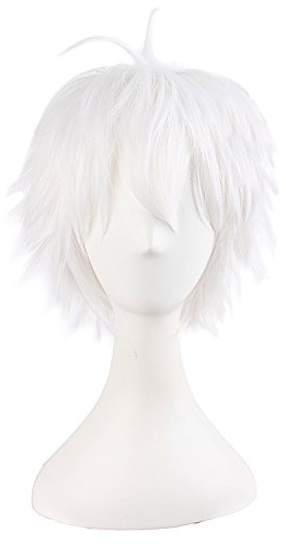 MapofBeauty 14 Zoll/35cm Männer Mit Kurzem Haar gebunden Pferdeschwanz Cosplay Party Perücke (Wei)
