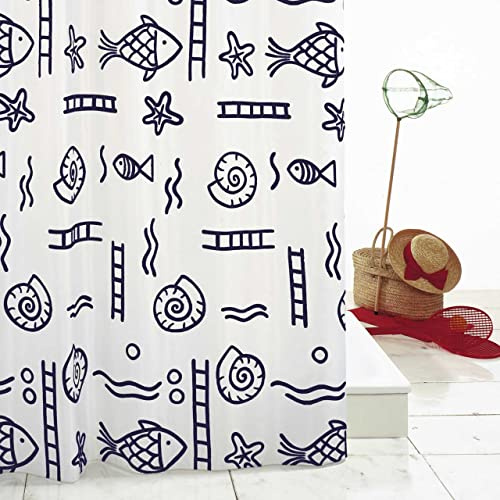 Duschvorhang Textil -NEPTUNFarbe:blau/weiss mit Motiv-Wasserabstoßend imprägniert und beschichtet-RIDDER-Maße 180x200m