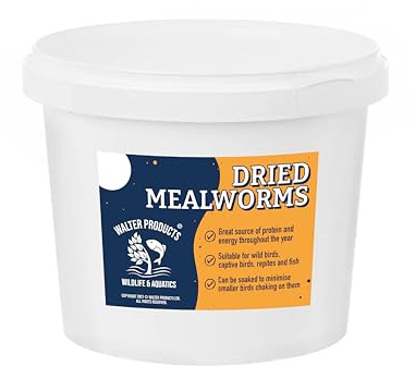 Walter’s Meal Worms (1L Tub) - Dried Mealworms for Birds, Bird Food in Stay Fresh, Easy Tubs | Superior Grade Bird Food, High Protein, Treat for Garden Birds, Ideal for Bird Feeders & Feeder Mixes, Easy to Store Eco Tub