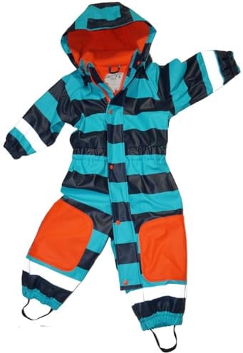 MAYLYNN Kinder Schneeanzug Regenoverall Regenanzug warm gefüttert Fleece | Regenoverall für Mädchen und Jungen wasserdicht 3000 mm Wassersäule, Regenanzug türkis blau mit kuscheligem Fleece Futter