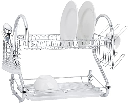 Jocca - Escurreplatos Cromado para Encimeras | Gran Capacidad y Fácil Montaje | Bandeja Recoge Gotas, Cesto para Cubiertos y Ganchos | Medidas: 44x24x39 cm