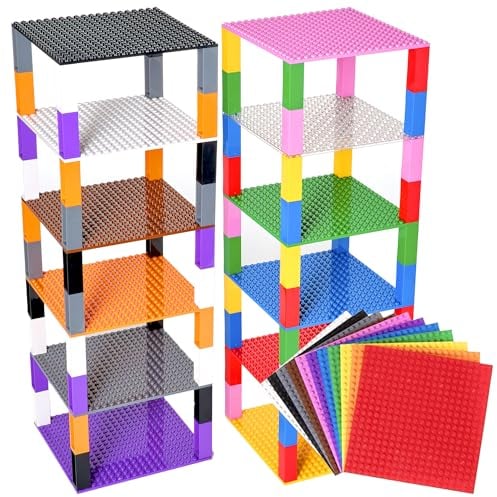 Strictly Briks Classic Stackable Baseplates, 15cm x 15cm, Building Bricks For Towers, Compatible with LEGO Blocks, Compatible with LEGO BasePlates, Rainbow, 12 Base Plates & 80 Stackers