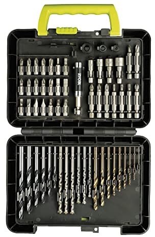 RYOBI Zubehörset RAK60DDF, 60-teilig, Bohren und Schrauben, HSS-Metallbohrer, Steinbohrer, Holzbohrer, Schrauberbits