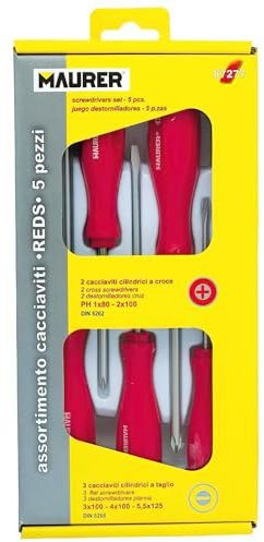 Maurer 87277 Cacciavite Assortite, 5 Pezzi, Rosso/Grigio