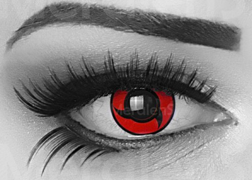 Funnylens ein Paar farbige rote Manga Cosplay Crazy Fun Jahres Motivlinsen Kontaktlinsen Itachi mit gratis Linsenbehälter. Perfekt zu Fasching, Halloween, Karneval und Kostüm.