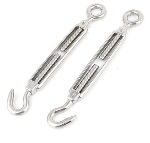 Sourcingmap M8 8mm Thread Stainless Steel Hook Eye Type Turnbuckle 7.5 Long 2pcs