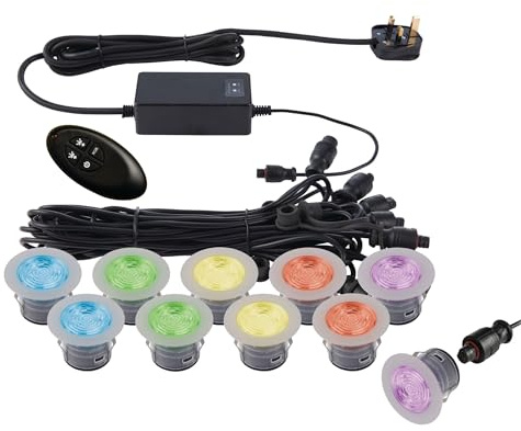 Saxby Ikon Pro 45mm Round Polished Stainless Steel RGB Colour Changing IP67 Outdoor Recessed Decking Garden LED Light Kit
