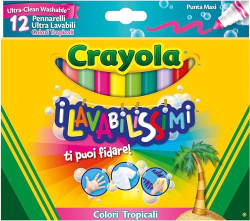 CRAYOLA Marqueurs Ultra-lavables, Pointe Maxi, Couleurs Tropicales Assorties, pour l'école et Les Loisirs, 58-8335
