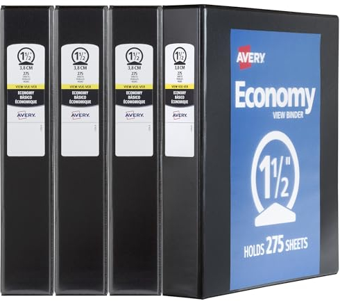 Avery Economy View 3-Ringbuch, 3,8 cm runde Ringe, 4 schwarze Ordner (19204)