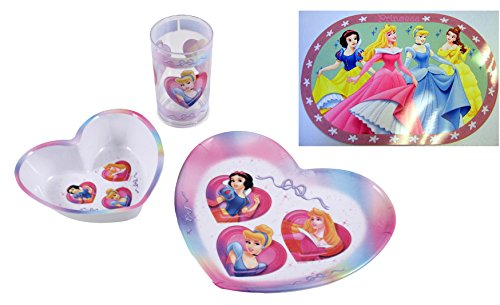 Disney Princess Mädchen Geschirr Ess-Set Teller Trinkbecher Schale + gratis Tischset