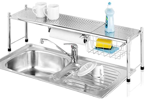WENKO Maximex Etagère pour évier Expando, surface de rangement supplémentaire au-dessus de l'évier, extensible de 69 à 116 cm