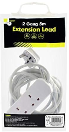 Benross 45260 2-Way Extension Cable / 5 Metre Extension Lead/Ideal for Home, Office or Garden / 2 UK Plug Sockets / 240V AC, 13 Amps/White Colour Cable