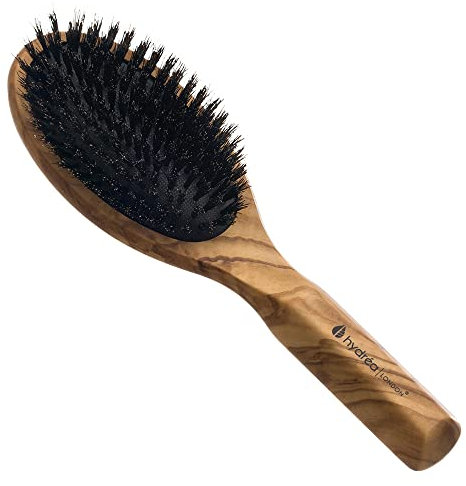 Hydréa London Olive Wood Hair Brush with Boar Bristle & No Pull Comfort Cushion – Luxury Detangler Brush Designed for Women and Men for Smooth, Sleek Shine