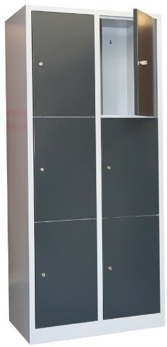 Lüllmann 6 Fächer Schließfachschrank komplett montiert grau/anthrazit 180x80x50cm (HxBxT) Wertfachschrank Fächerschrank Spind Umkleideschrank 523328