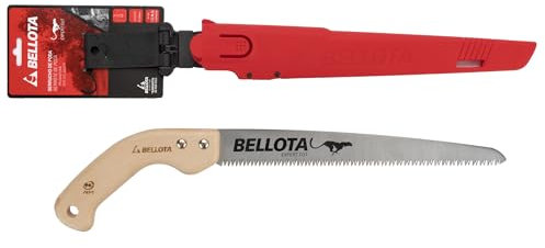 Bellota 45MR12, Serrucho de poda Guepardo con hoja recta de 12, dentado japonés y mango de madera recto, Incluye funda