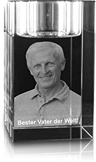 VIP-LASER 2D Gravur Glas Kristall Teelichthalter Teelicht Halter mit Deinem Familienfoto Familie. Dein Wunschfoto für die Ewigkeit Mitten in Glas! Groesse 80x50x50mm