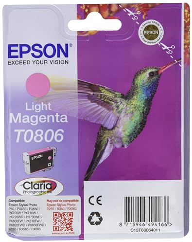 Epson Original T0806 Tinte Kolibri (Stylus Photo R265 R360 R285 RX585 RX685 PX700W P50 PX650 PX810FW PX710W PX820FWD PX720WD PX660 PX830FWD PX730WD RX560) hell magenta