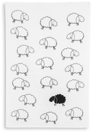 KRACHT, Geschirrtuch Frottier, Druck schwarzes Schaf, 45/70cm, 100% Baumwolle