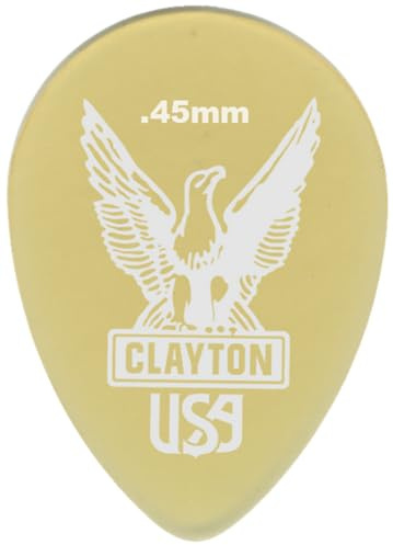 Clayton Picks – Ultem Gold Plektren – Kleine Tropfenform, 0,45 mm, 12 Stück (UST45/12) - Hochwertige Ultem Gitarrenplektren für brillanten Klang