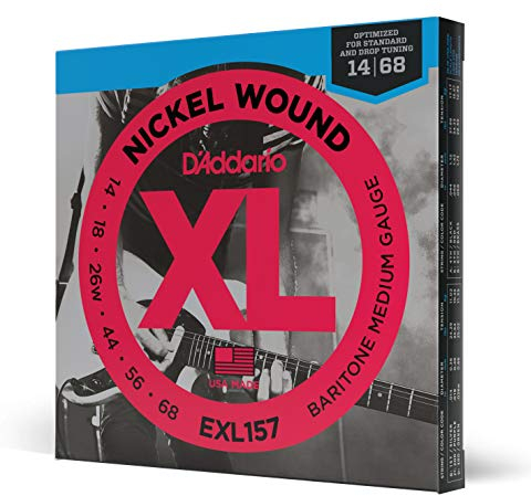 D'Addario Corde Chitarra Elettrica | EXL157 | Set Corde per Chitarra Elettrica per Ferita Nichel | 6 Corde | Baritone Medium, 14-68 | 1-Paccetto