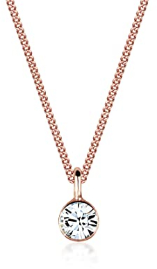 Elli Halskette Damen Basic Solitär Anhänger mit Kristall in 925 Sterling Silber Rosévergoldet
